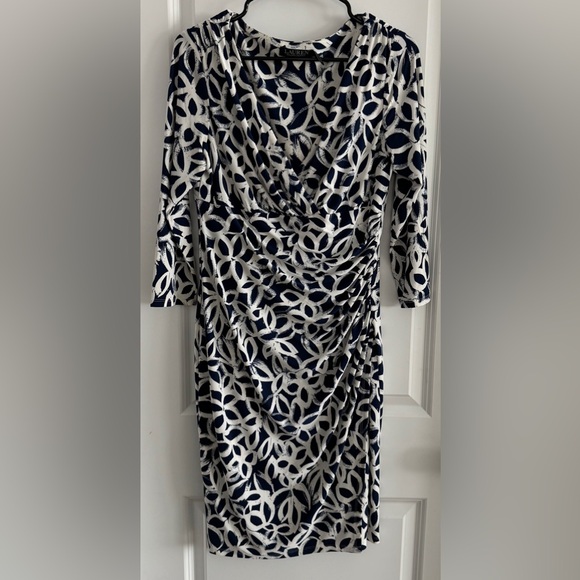 Ralph Lauren Blue and White Patterned 3/4 Sleeve Dress - Picture 1 of 7